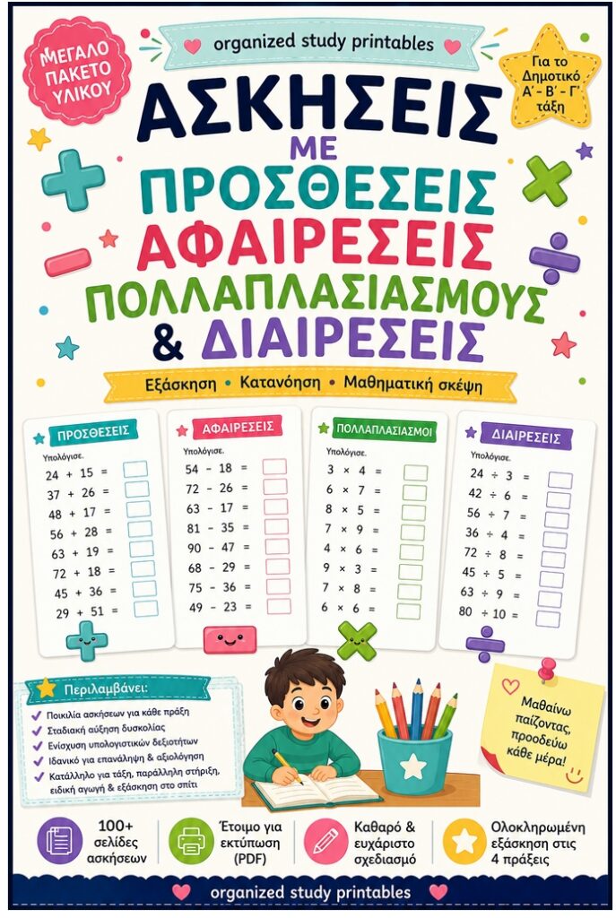 Πακέτο Υλικού Πρόσθεση ,Αφαίρεση , Πολλαπλασιασμό και Διαίρεση.